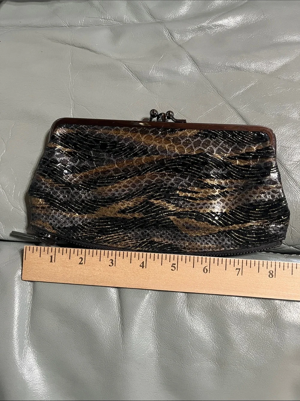 Vintage Animal Print Kiss-Lock Clutch - Black & Brown
